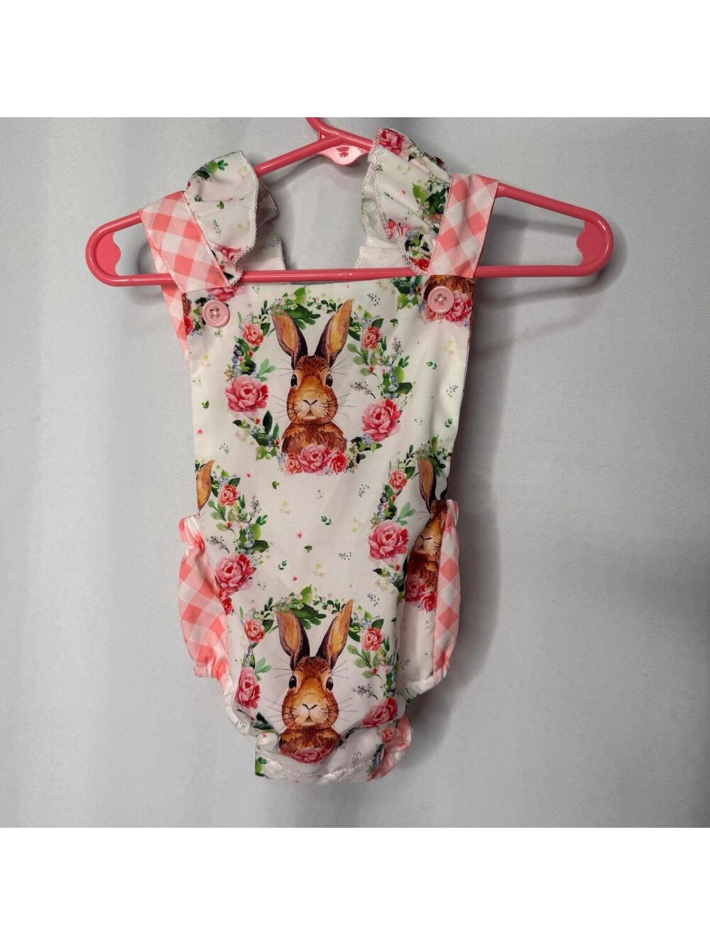 Baby girl Easter overall onesie with bunnies